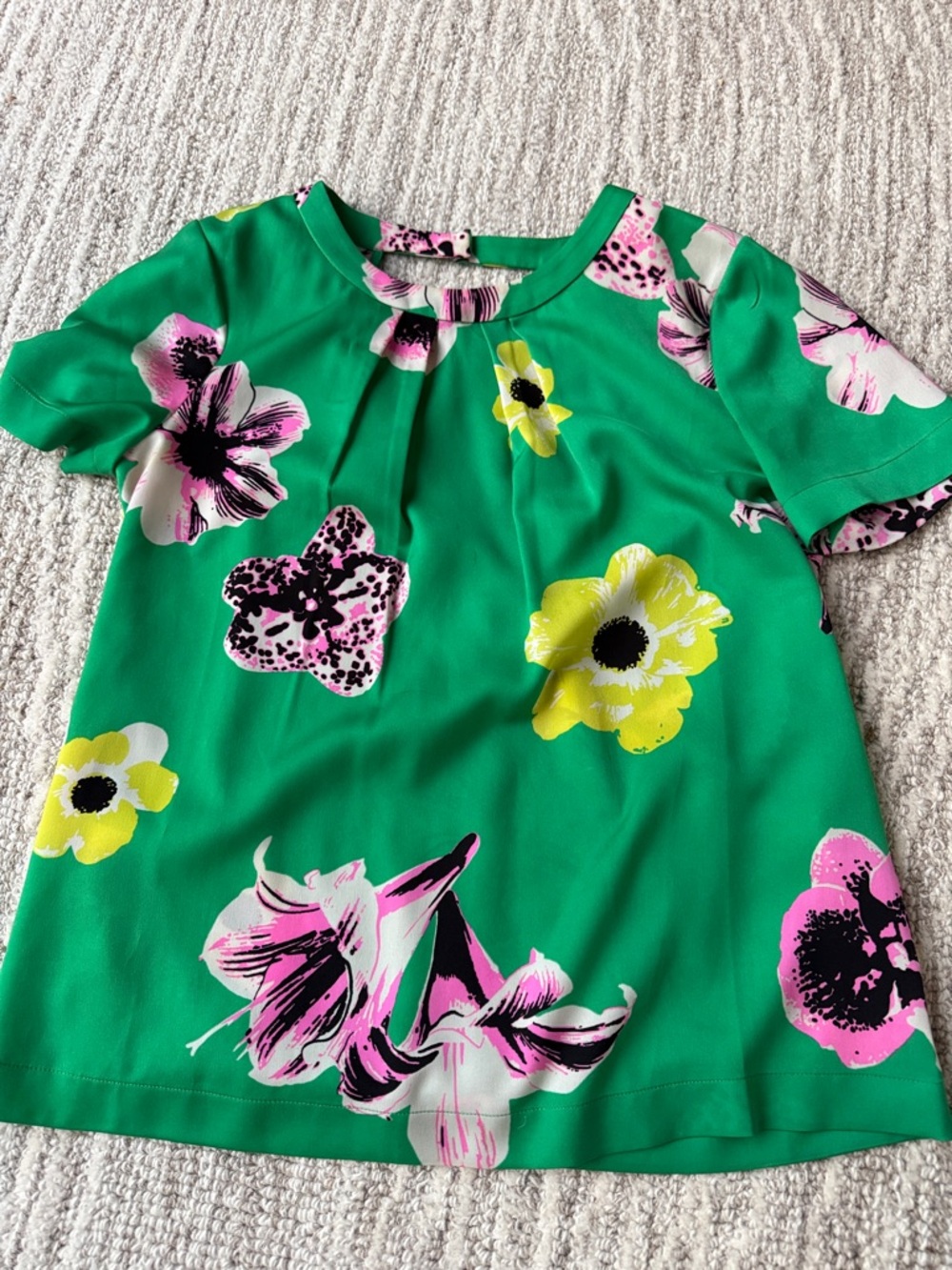J. Crew Green Floral Short Sleeve Blouse